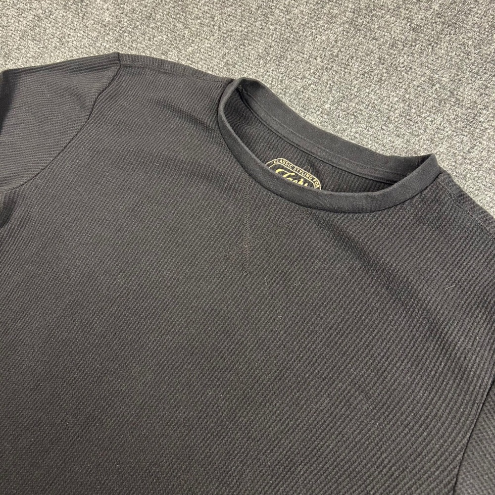 Jachs MFG Mens Black Waffle Knit Thermal Long Sleeve Shirt Crewneck Medium